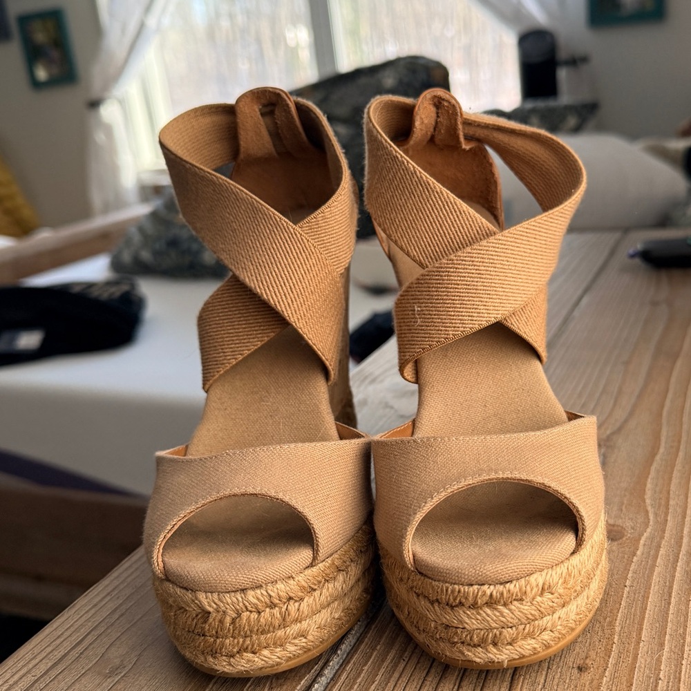 Tory Burch Tan Espadrille Wedges